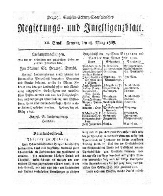 Herzogl.-Sachsen-Coburg-Saalfeldisches Regierungs- und Intelligenzblatt (Coburger Regierungs-Blatt) Freitag 18. März 1808