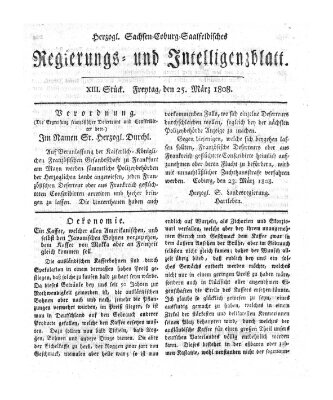 Herzogl.-Sachsen-Coburg-Saalfeldisches Regierungs- und Intelligenzblatt (Coburger Regierungs-Blatt) Freitag 25. März 1808