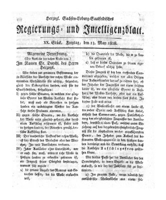 Herzogl.-Sachsen-Coburg-Saalfeldisches Regierungs- und Intelligenzblatt (Coburger Regierungs-Blatt) Freitag 13. Mai 1808