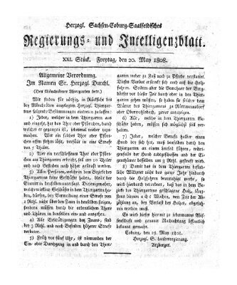 Herzogl.-Sachsen-Coburg-Saalfeldisches Regierungs- und Intelligenzblatt (Coburger Regierungs-Blatt) Freitag 20. Mai 1808