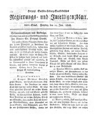 Herzogl.-Sachsen-Coburg-Saalfeldisches Regierungs- und Intelligenzblatt (Coburger Regierungs-Blatt) Freitag 10. Juni 1808