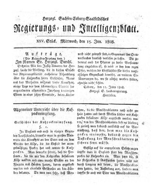 Herzogl.-Sachsen-Coburg-Saalfeldisches Regierungs- und Intelligenzblatt (Coburger Regierungs-Blatt) Mittwoch 15. Juni 1808