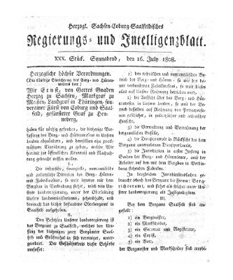 Herzogl.-Sachsen-Coburg-Saalfeldisches Regierungs- und Intelligenzblatt (Coburger Regierungs-Blatt) Samstag 16. Juli 1808