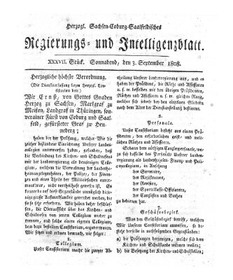 Herzogl.-Sachsen-Coburg-Saalfeldisches Regierungs- und Intelligenzblatt (Coburger Regierungs-Blatt) Samstag 3. September 1808