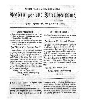 Herzogl.-Sachsen-Coburg-Saalfeldisches Regierungs- und Intelligenzblatt (Coburger Regierungs-Blatt) Samstag 8. Oktober 1808