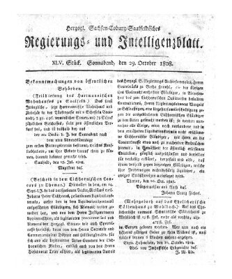 Herzogl.-Sachsen-Coburg-Saalfeldisches Regierungs- und Intelligenzblatt (Coburger Regierungs-Blatt) Samstag 29. Oktober 1808