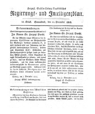 Herzogl.-Sachsen-Coburg-Saalfeldisches Regierungs- und Intelligenzblatt (Coburger Regierungs-Blatt) Samstag 10. Dezember 1808