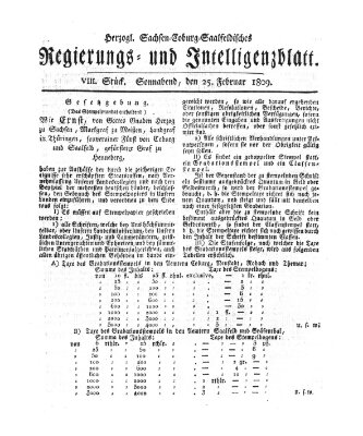 Herzogl.-Sachsen-Coburg-Saalfeldisches Regierungs- und Intelligenzblatt (Coburger Regierungs-Blatt) Samstag 25. Februar 1809