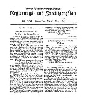 Herzogl.-Sachsen-Coburg-Saalfeldisches Regierungs- und Intelligenzblatt (Coburger Regierungs-Blatt) Samstag 20. Mai 1809