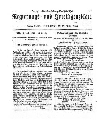 Herzogl.-Sachsen-Coburg-Saalfeldisches Regierungs- und Intelligenzblatt (Coburger Regierungs-Blatt) Samstag 17. Juni 1809