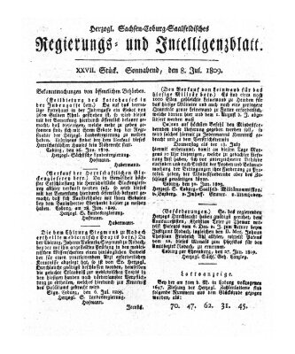 Herzogl.-Sachsen-Coburg-Saalfeldisches Regierungs- und Intelligenzblatt (Coburger Regierungs-Blatt) Samstag 8. Juli 1809