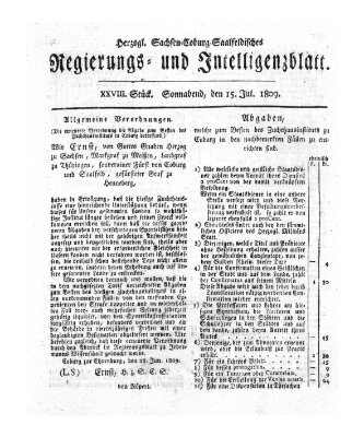 Herzogl.-Sachsen-Coburg-Saalfeldisches Regierungs- und Intelligenzblatt (Coburger Regierungs-Blatt) Samstag 15. Juli 1809