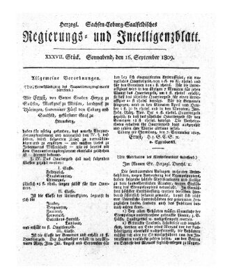 Herzogl.-Sachsen-Coburg-Saalfeldisches Regierungs- und Intelligenzblatt (Coburger Regierungs-Blatt) Samstag 16. September 1809