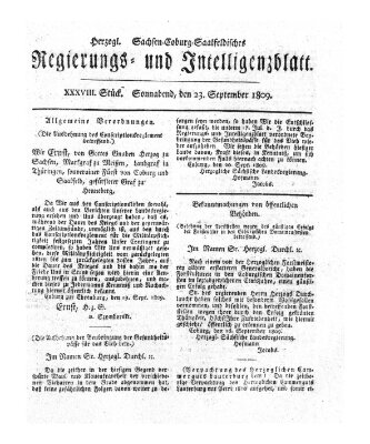 Herzogl.-Sachsen-Coburg-Saalfeldisches Regierungs- und Intelligenzblatt (Coburger Regierungs-Blatt) Samstag 23. September 1809