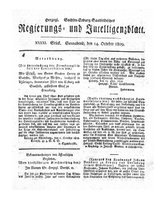 Herzogl.-Sachsen-Coburg-Saalfeldisches Regierungs- und Intelligenzblatt (Coburger Regierungs-Blatt) Samstag 14. Oktober 1809