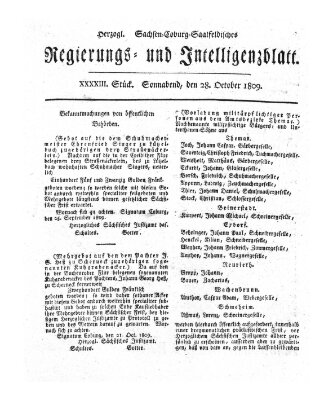 Herzogl.-Sachsen-Coburg-Saalfeldisches Regierungs- und Intelligenzblatt (Coburger Regierungs-Blatt) Samstag 28. Oktober 1809