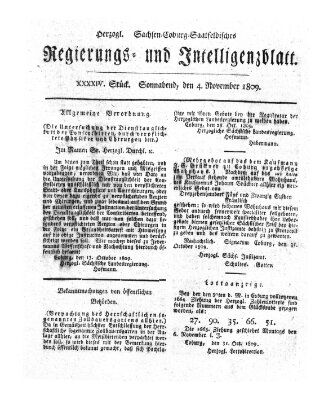 Herzogl.-Sachsen-Coburg-Saalfeldisches Regierungs- und Intelligenzblatt (Coburger Regierungs-Blatt) Samstag 4. November 1809