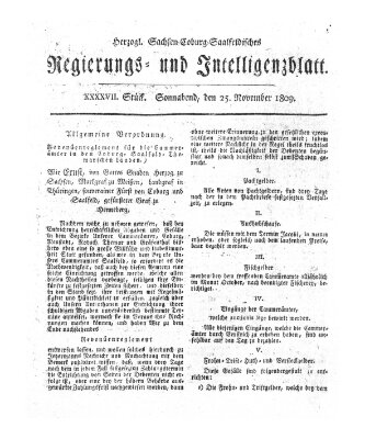 Herzogl.-Sachsen-Coburg-Saalfeldisches Regierungs- und Intelligenzblatt (Coburger Regierungs-Blatt) Samstag 25. November 1809