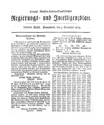 Herzogl.-Sachsen-Coburg-Saalfeldisches Regierungs- und Intelligenzblatt (Coburger Regierungs-Blatt) Samstag 9. Dezember 1809