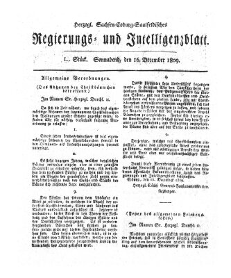 Herzogl.-Sachsen-Coburg-Saalfeldisches Regierungs- und Intelligenzblatt (Coburger Regierungs-Blatt) Samstag 16. Dezember 1809