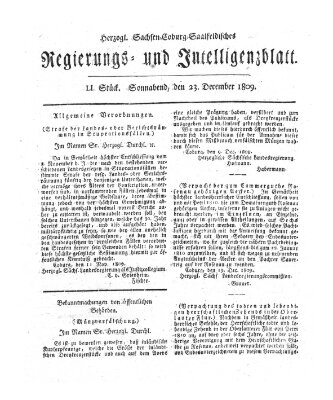 Herzogl.-Sachsen-Coburg-Saalfeldisches Regierungs- und Intelligenzblatt (Coburger Regierungs-Blatt) Samstag 23. Dezember 1809