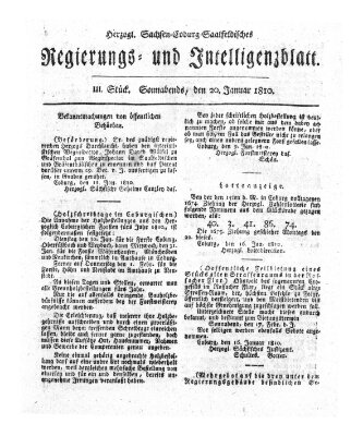 Herzogl.-Sachsen-Coburg-Saalfeldisches Regierungs- und Intelligenzblatt (Coburger Regierungs-Blatt) Samstag 20. Januar 1810