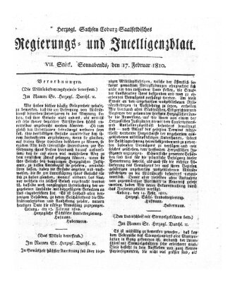 Herzogl.-Sachsen-Coburg-Saalfeldisches Regierungs- und Intelligenzblatt (Coburger Regierungs-Blatt) Samstag 17. Februar 1810