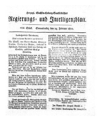 Herzogl.-Sachsen-Coburg-Saalfeldisches Regierungs- und Intelligenzblatt (Coburger Regierungs-Blatt) Samstag 24. Februar 1810