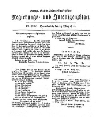 Herzogl.-Sachsen-Coburg-Saalfeldisches Regierungs- und Intelligenzblatt (Coburger Regierungs-Blatt) Samstag 24. März 1810