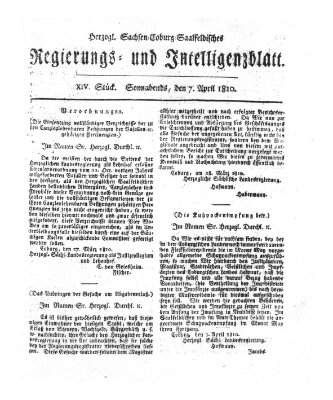 Herzogl.-Sachsen-Coburg-Saalfeldisches Regierungs- und Intelligenzblatt (Coburger Regierungs-Blatt) Samstag 7. April 1810