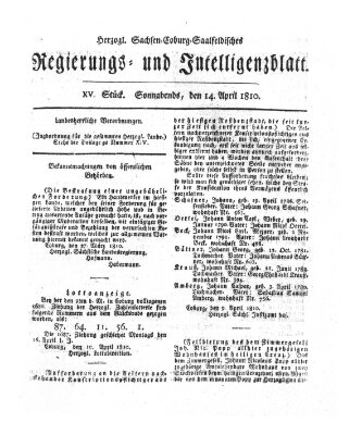 Herzogl.-Sachsen-Coburg-Saalfeldisches Regierungs- und Intelligenzblatt (Coburger Regierungs-Blatt) Samstag 14. April 1810