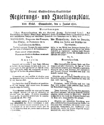 Herzogl.-Sachsen-Coburg-Saalfeldisches Regierungs- und Intelligenzblatt (Coburger Regierungs-Blatt) Samstag 2. Juni 1810