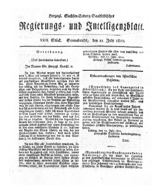 Herzogl.-Sachsen-Coburg-Saalfeldisches Regierungs- und Intelligenzblatt (Coburger Regierungs-Blatt) Samstag 21. Juli 1810