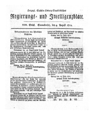 Herzogl.-Sachsen-Coburg-Saalfeldisches Regierungs- und Intelligenzblatt (Coburger Regierungs-Blatt) Samstag 4. August 1810