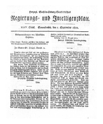 Herzogl.-Sachsen-Coburg-Saalfeldisches Regierungs- und Intelligenzblatt (Coburger Regierungs-Blatt) Samstag 1. September 1810