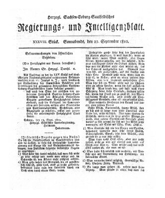 Herzogl.-Sachsen-Coburg-Saalfeldisches Regierungs- und Intelligenzblatt (Coburger Regierungs-Blatt) Samstag 22. September 1810