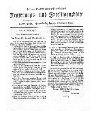 Herzogl.-Sachsen-Coburg-Saalfeldisches Regierungs- und Intelligenzblatt (Coburger Regierungs-Blatt) Samstag 29. September 1810