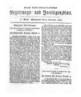 Herzogl.-Sachsen-Coburg-Saalfeldisches Regierungs- und Intelligenzblatt (Coburger Regierungs-Blatt) Samstag 22. Dezember 1810