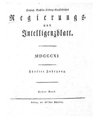 Herzogl.-Sachsen-Coburg-Saalfeldisches Regierungs- und Intelligenzblatt (Coburger Regierungs-Blatt) Samstag 5. Januar 1811