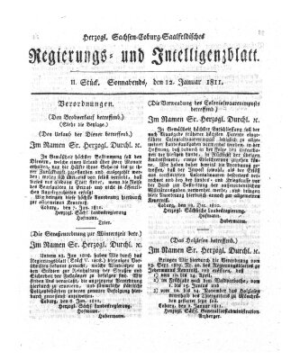 Herzogl.-Sachsen-Coburg-Saalfeldisches Regierungs- und Intelligenzblatt (Coburger Regierungs-Blatt) Samstag 12. Januar 1811