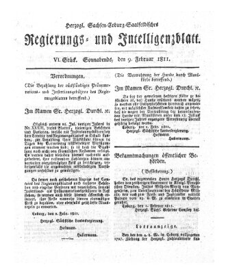 Herzogl.-Sachsen-Coburg-Saalfeldisches Regierungs- und Intelligenzblatt (Coburger Regierungs-Blatt) Samstag 9. Februar 1811