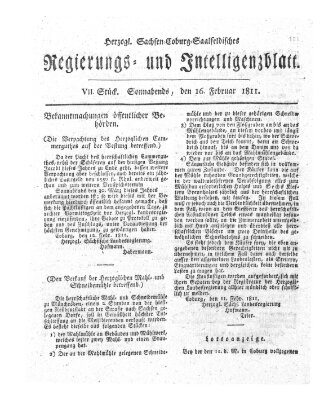 Herzogl.-Sachsen-Coburg-Saalfeldisches Regierungs- und Intelligenzblatt (Coburger Regierungs-Blatt) Samstag 16. Februar 1811