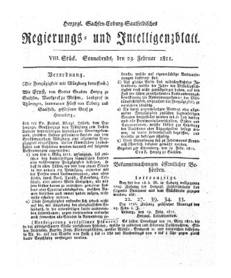 Herzogl.-Sachsen-Coburg-Saalfeldisches Regierungs- und Intelligenzblatt (Coburger Regierungs-Blatt) Samstag 23. Februar 1811