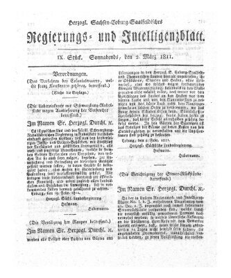 Herzogl.-Sachsen-Coburg-Saalfeldisches Regierungs- und Intelligenzblatt (Coburger Regierungs-Blatt) Samstag 2. März 1811