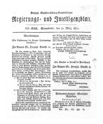 Herzogl.-Sachsen-Coburg-Saalfeldisches Regierungs- und Intelligenzblatt (Coburger Regierungs-Blatt) Samstag 30. März 1811