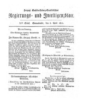 Herzogl.-Sachsen-Coburg-Saalfeldisches Regierungs- und Intelligenzblatt (Coburger Regierungs-Blatt) Samstag 6. April 1811