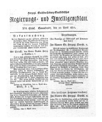 Herzogl.-Sachsen-Coburg-Saalfeldisches Regierungs- und Intelligenzblatt (Coburger Regierungs-Blatt) Samstag 20. April 1811