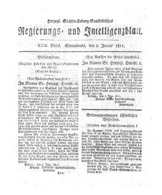 Herzogl.-Sachsen-Coburg-Saalfeldisches Regierungs- und Intelligenzblatt (Coburger Regierungs-Blatt) Samstag 8. Juni 1811