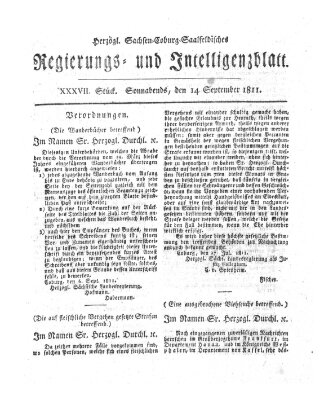 Herzogl.-Sachsen-Coburg-Saalfeldisches Regierungs- und Intelligenzblatt (Coburger Regierungs-Blatt) Samstag 14. September 1811