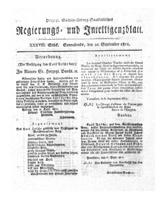 Herzogl.-Sachsen-Coburg-Saalfeldisches Regierungs- und Intelligenzblatt (Coburger Regierungs-Blatt) Samstag 21. September 1811